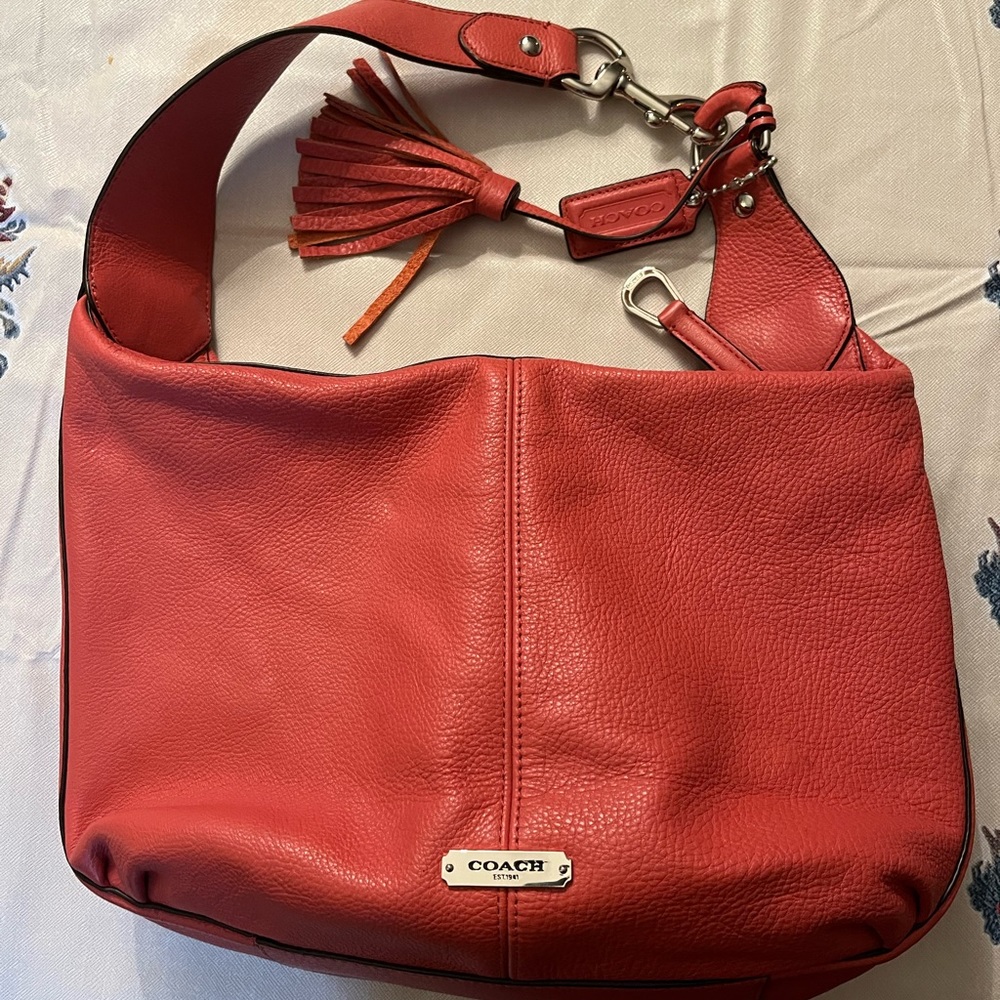 AUTHENTIC COACH CORAL LEATHER BAG WITH TASSEL